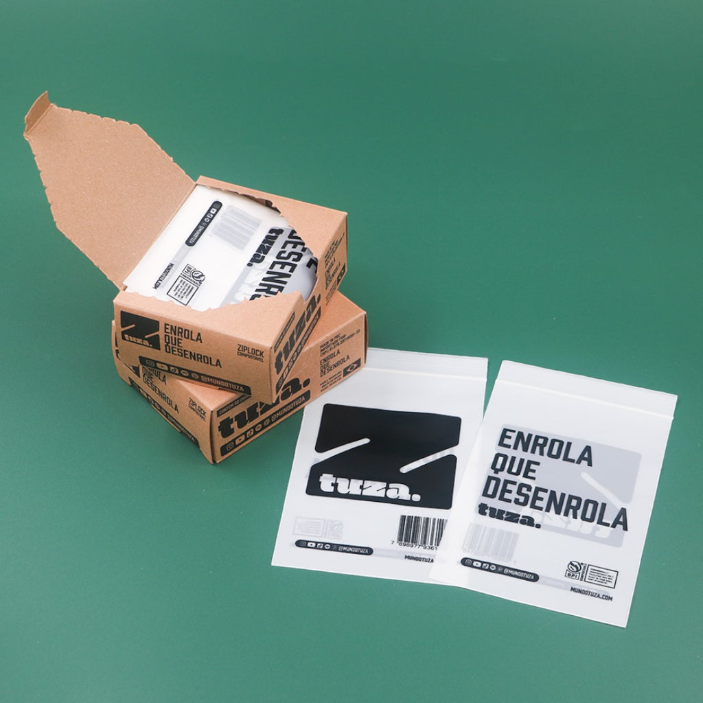 Display com 50 sacos ziplock compostável -Bioplástico compostável à base de amido de milho