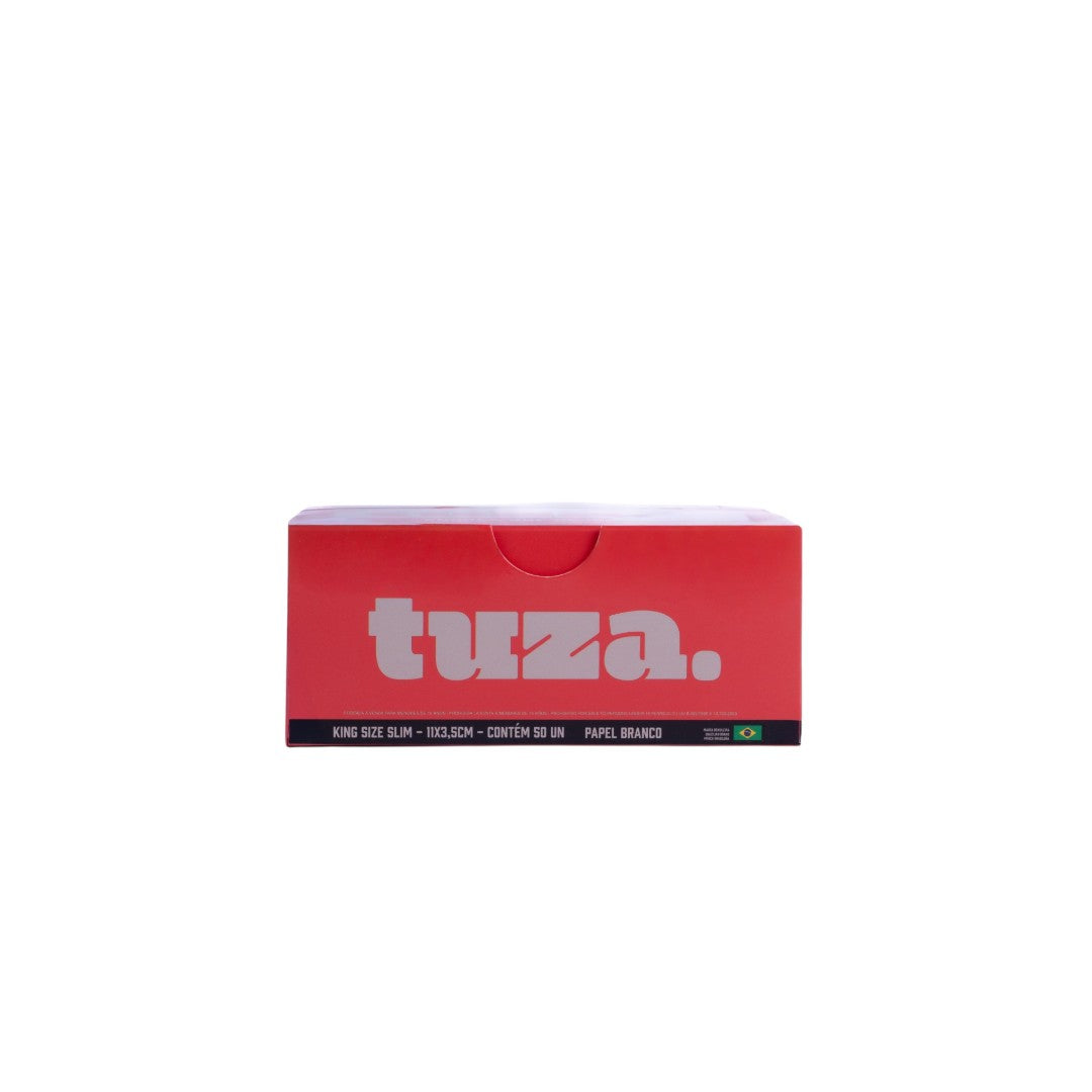 Display TUZA papel branco com 50 livretos — fechado, lateral frontal