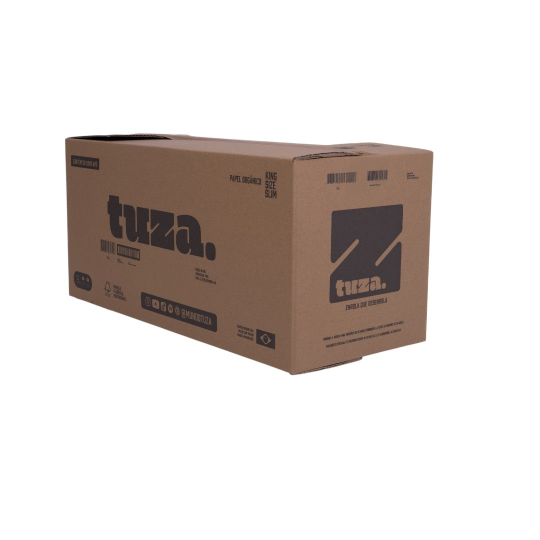 Caixa master TUZA papel orgânico com 50 displays — em perspectiva